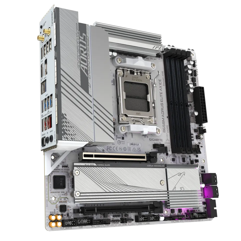 Tarjeta Madre Gigabyte B650M AORUS ELITE AX ICE - Micro ATX - S-AM5 - AMD B650 - 256GB - Compatible con DDR5