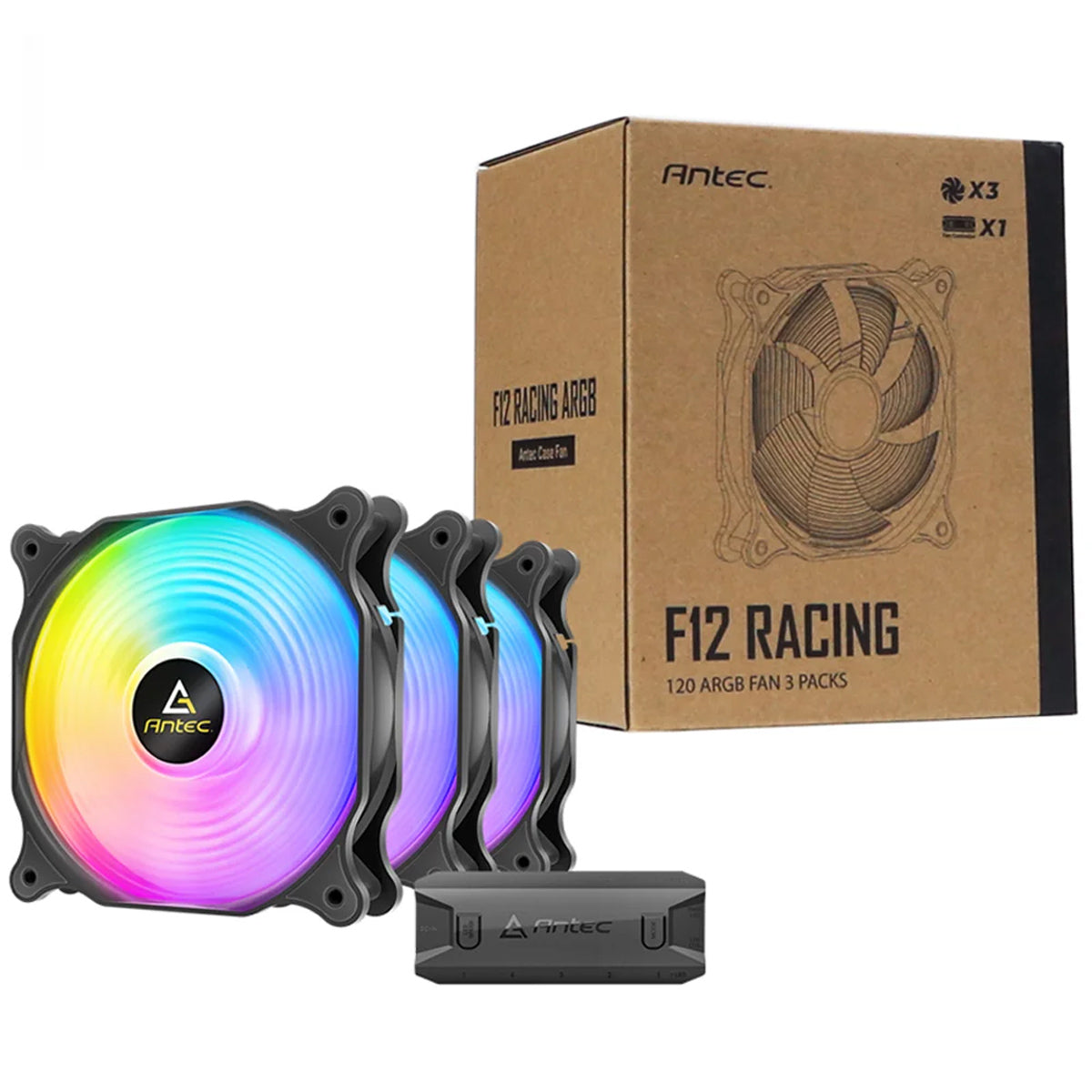 Kit 3 Ventiladores Antec F12 Racing 120mm Led RGB - Negro