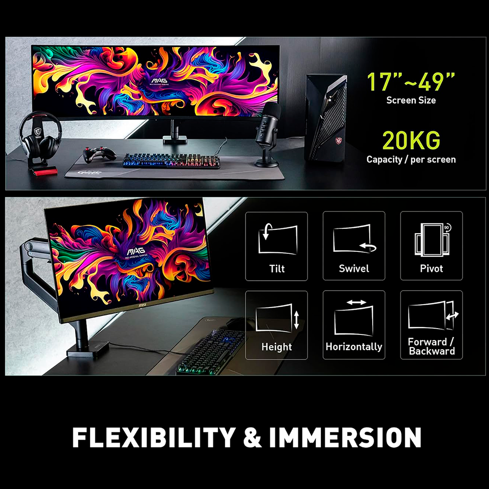 Brazo De Soporte Para Monitor MSI MAG MT201 Soporta Pantallas De 17-49 Pulgadas Compatible Con VESA