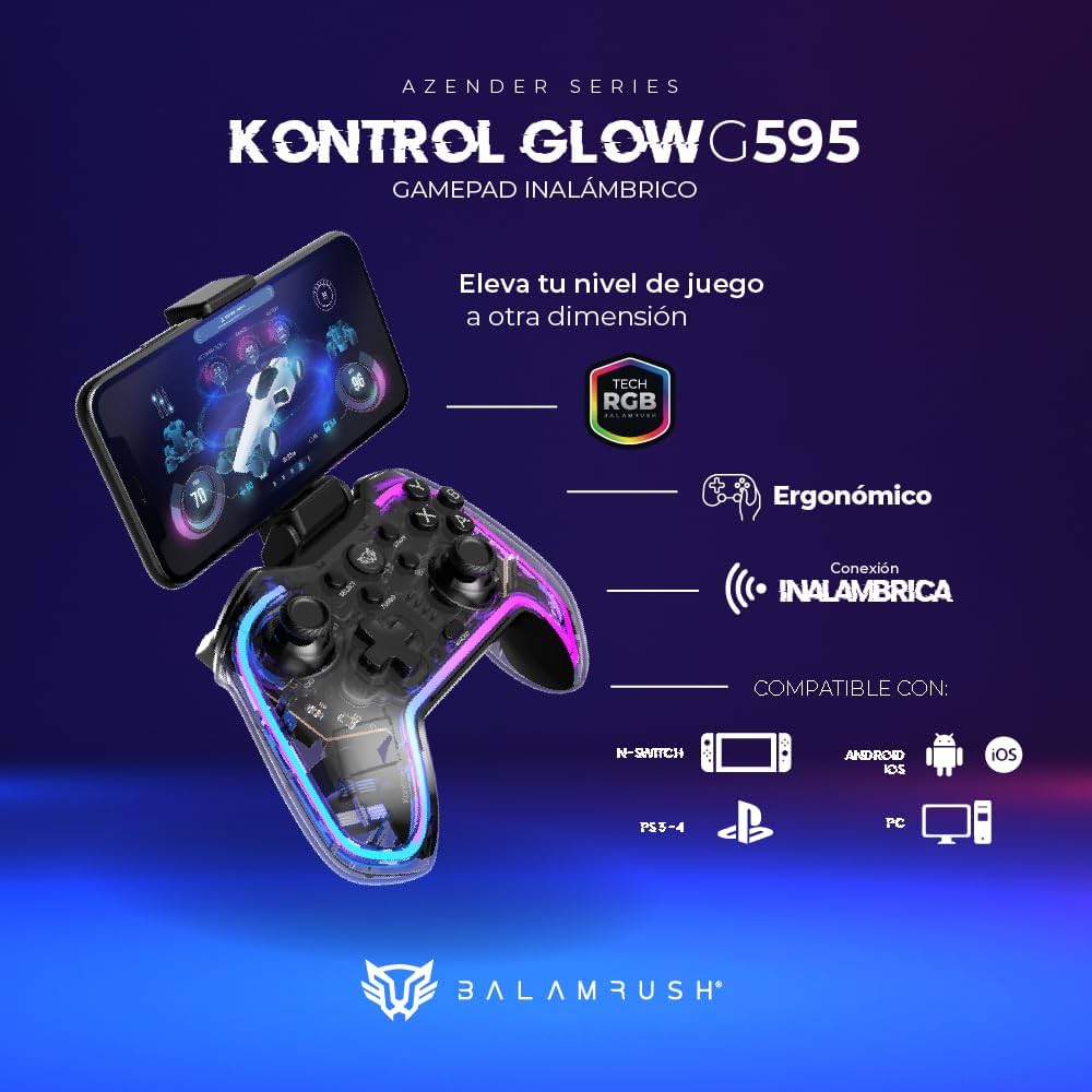 Gamepad Multiplataforma | Kontrol Glow G595 | Neon Transparente