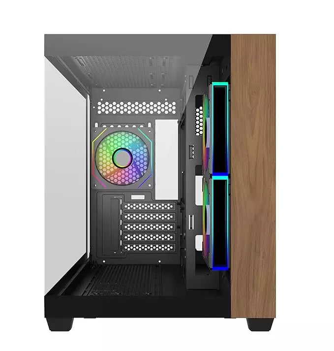 Gabinete Cooler Master Elite 481 Wood - Incluye 3 Ventiladores ARGB, Negro-Madera