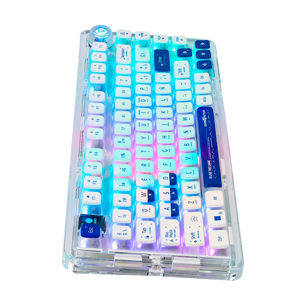 Teclado Gamer Mecanico Game Factor KBG800 RGB 60%- Switch Gray intercambiables- Inalambrico- Blanco (EspaÃÂñol)