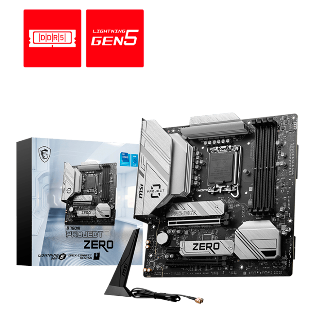 Tarjeta Madre MSI B760M Project Zero - LGA 1700 - Micro ATX - Compatible con DDR5