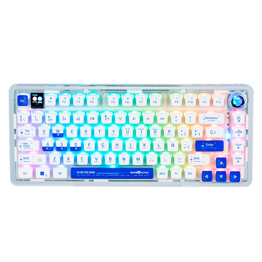 Teclado Gamer Mecanico Game Factor KBG800 RGB 60%- Switch Gray intercambiables- Inalambrico- Blanco (EspaÃÂñol)