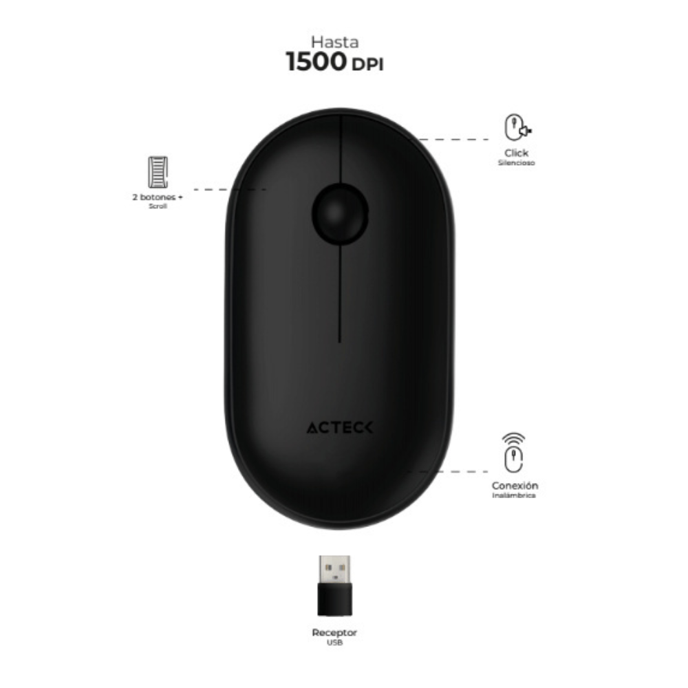 Mouse Acteck Optimize Edge Mi460, Inalambrico, 2.4 Ghz, Negro