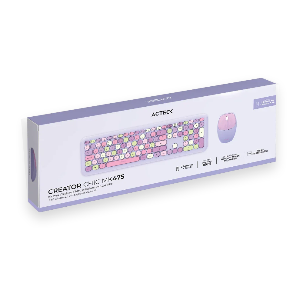 Kit Teclado Y Mouse Acteck Creator Chic MK475 | Inalámbrico | Morado