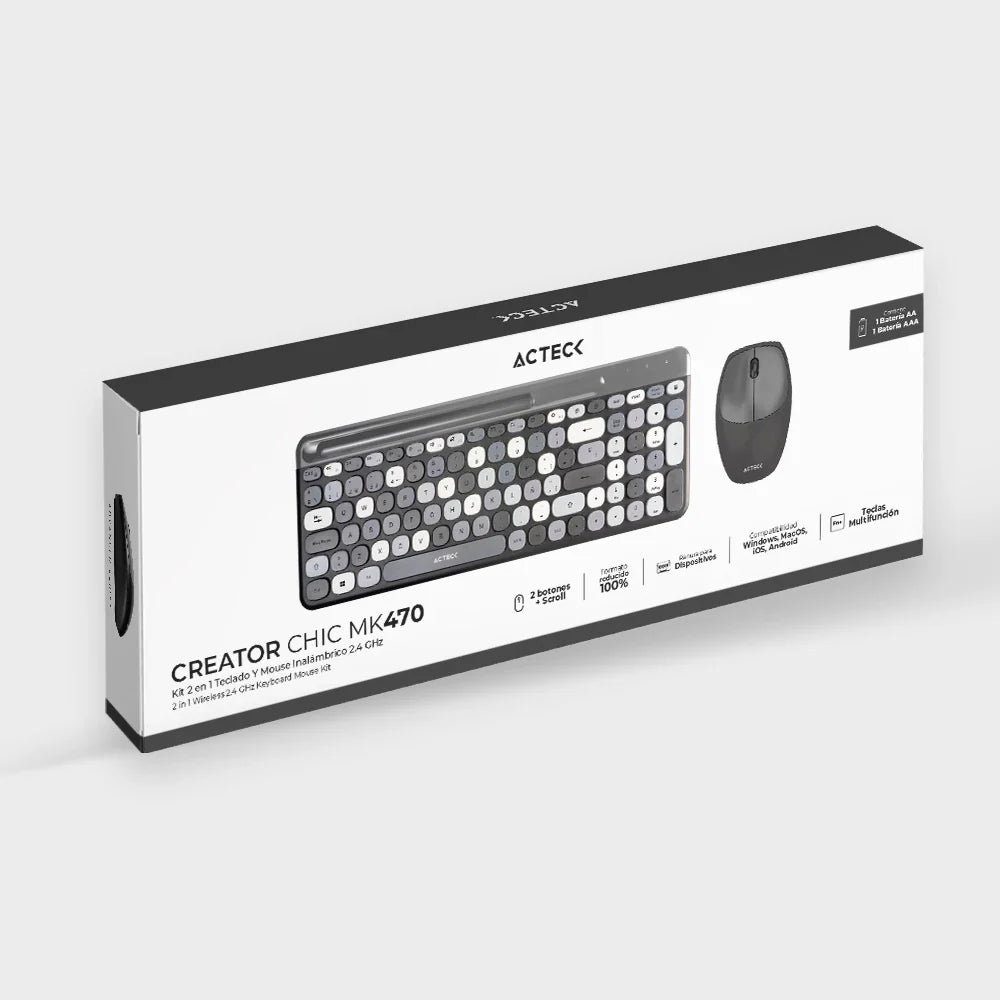 Kit Teclado Y Mouse Acteck Creator Chic MK470 | Inalámbrico | Gris