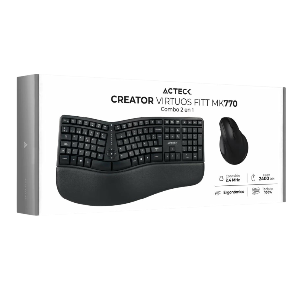 Kit de Teclado y Mouse Acteck Creator Virtuos Fitt MK770, Inalámbrico, RF Inalámbrico, Negro (Español)