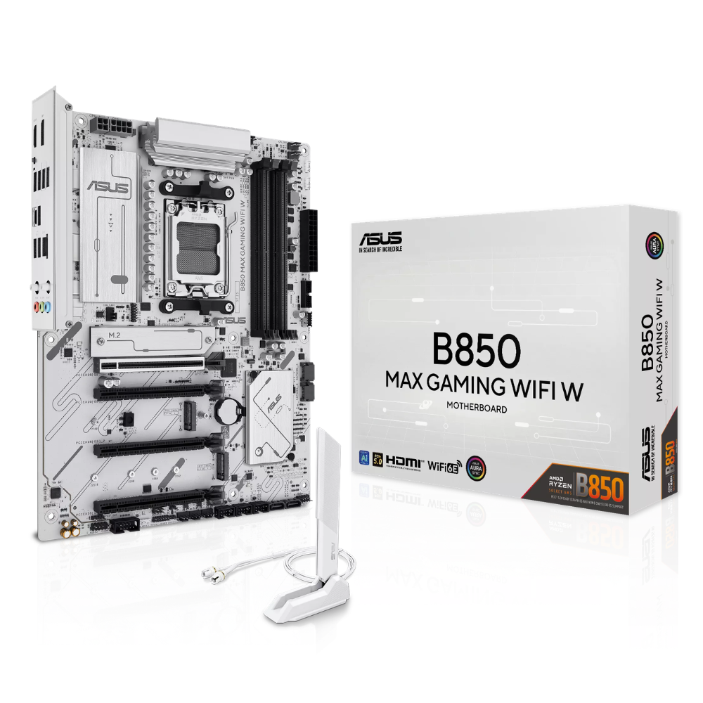 MB ASUS B850 Max Gaming WiFi W, DDR5, PCIe 5.0, Wi Fi 6, 10Gb, Blanca.