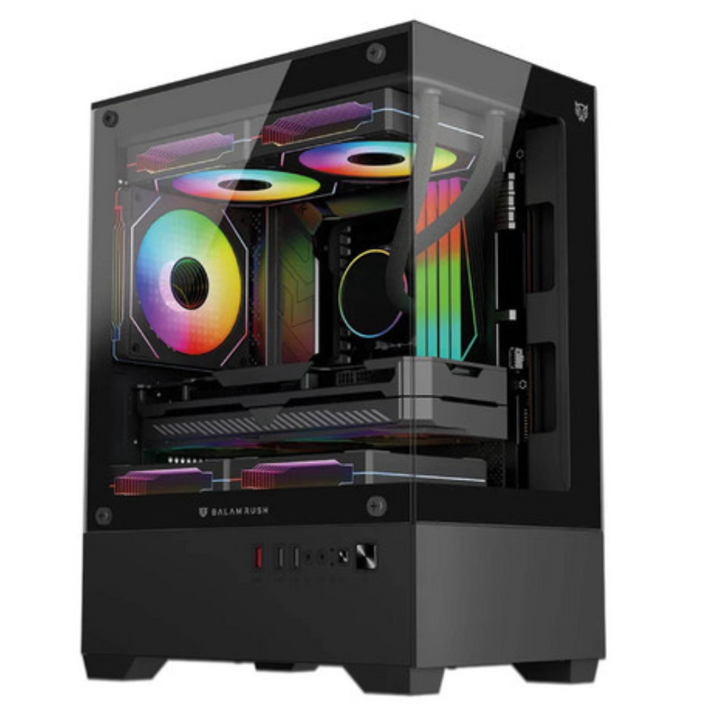 Gabinete Balam Rush NITROX GLOW CRYSTAL 4700C, Micro-ATX, Incluye 3 Ventiladores, Negro