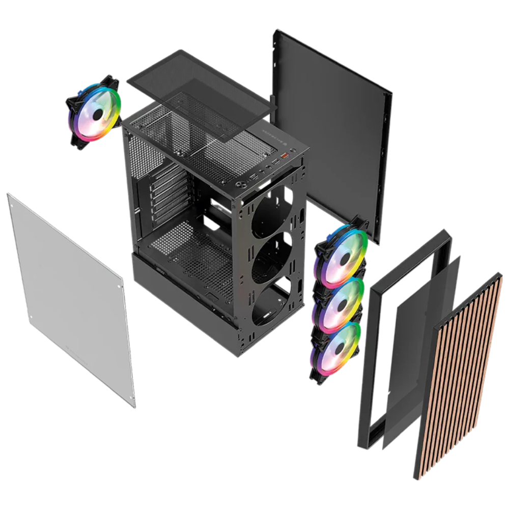 Gabinete Balam Rush Dragonfly Wood GM580 | ATX | Incluye 4 Ventiladores | Negro