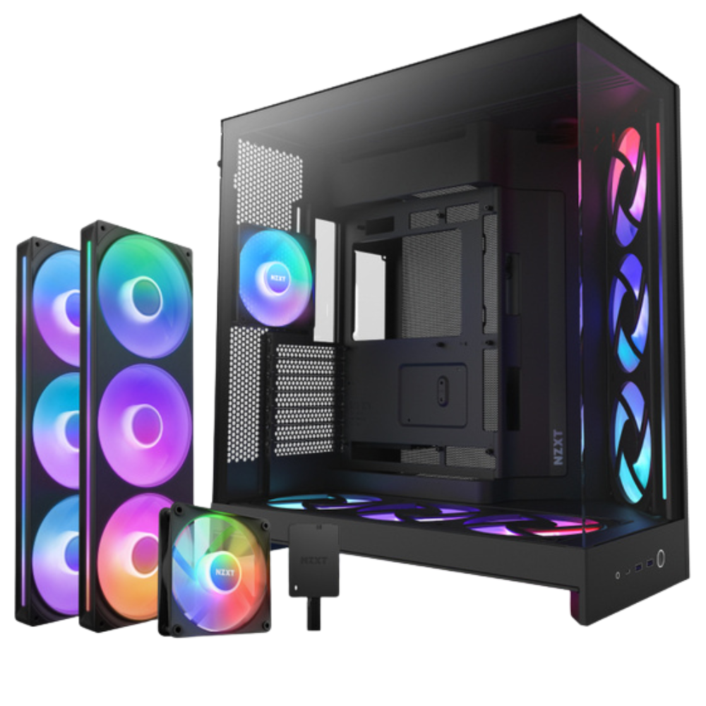 Gabinete NZXT H9 Flow 2 Rgb, Atx, Incluye 7 ventiladores, Negro