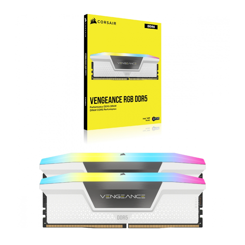 Memoria RAM DDR5 Corsair Vengeance 32GB(2X16GB), 5200MHz, RGB, Blanco.