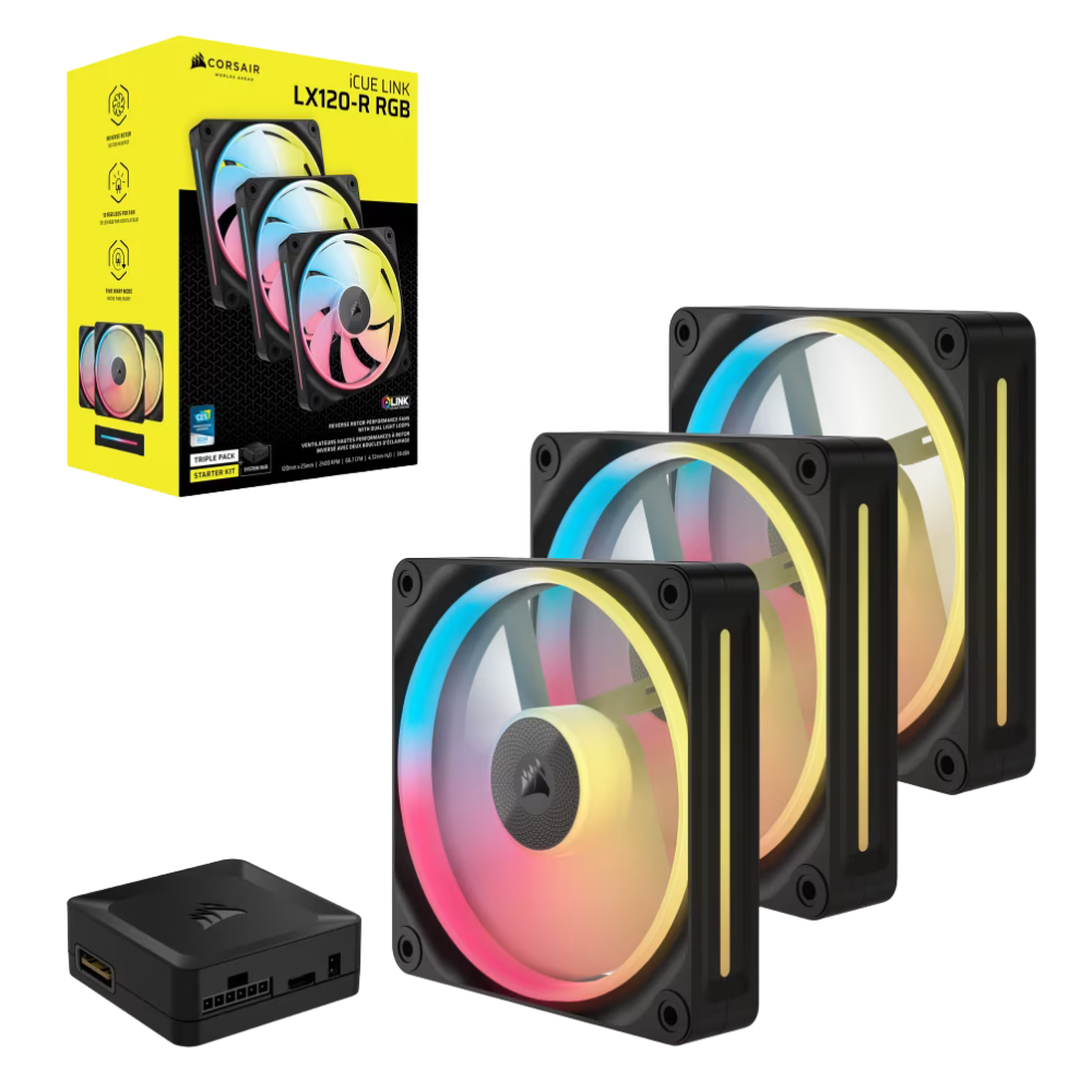 Kit de tres Ventiladores IcUE Link LX120, RGB, 120mm, Magnético, Negro