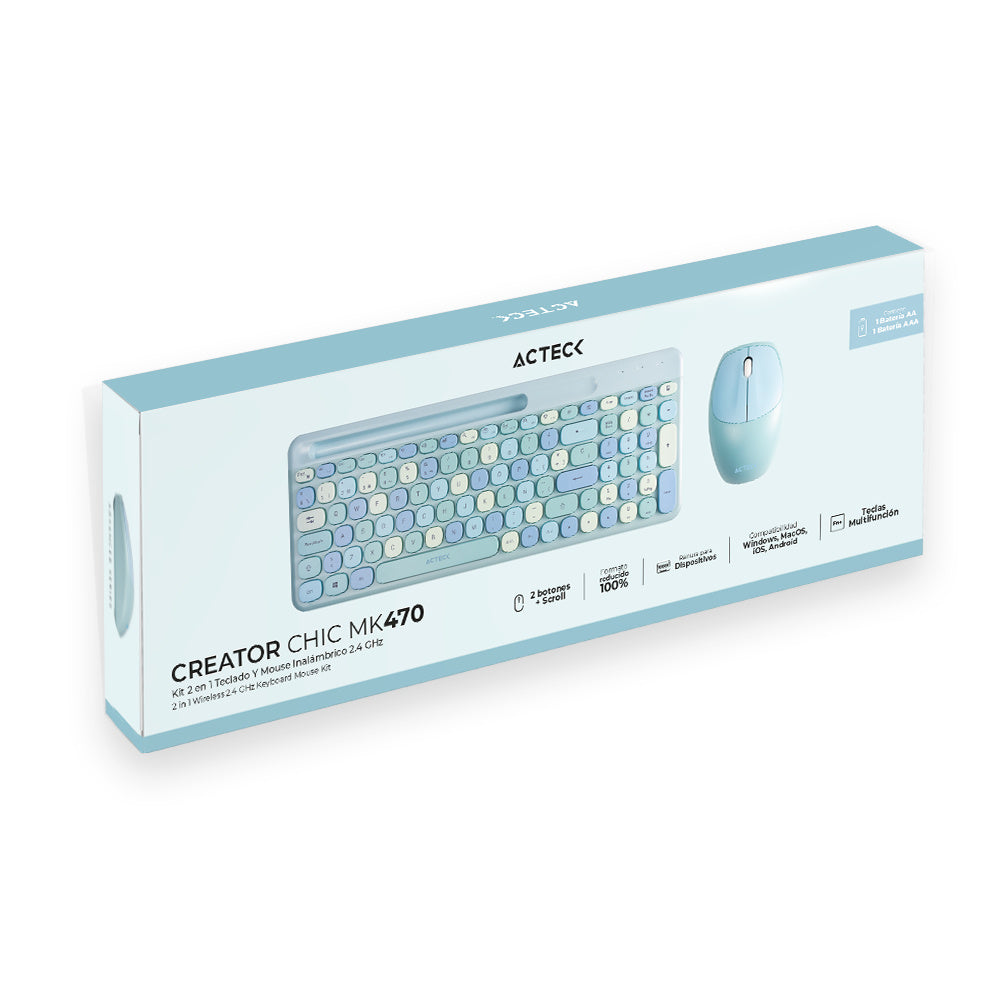Kit De Teclado Y Mouse Acteck Creator Chic Colors MK470 Inalambrico USB - Azul