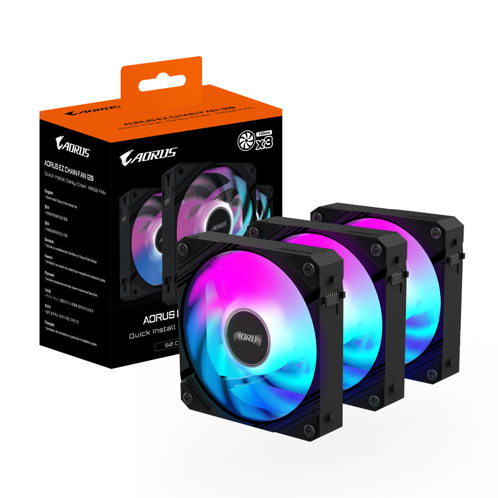 Kit De 3 Ventiladores AORUS EZ Chain Fan 120-2000RPM-RGB-Negro