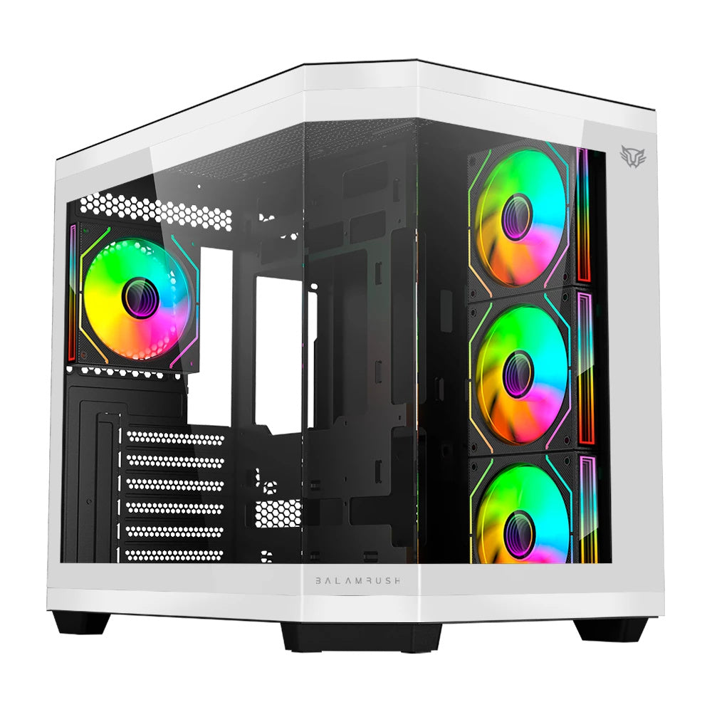 Gabinete Balam Rush Tank Master 9600TB ARGB- ATX- Incluye 4 Ventiladores- Blanco/Negro