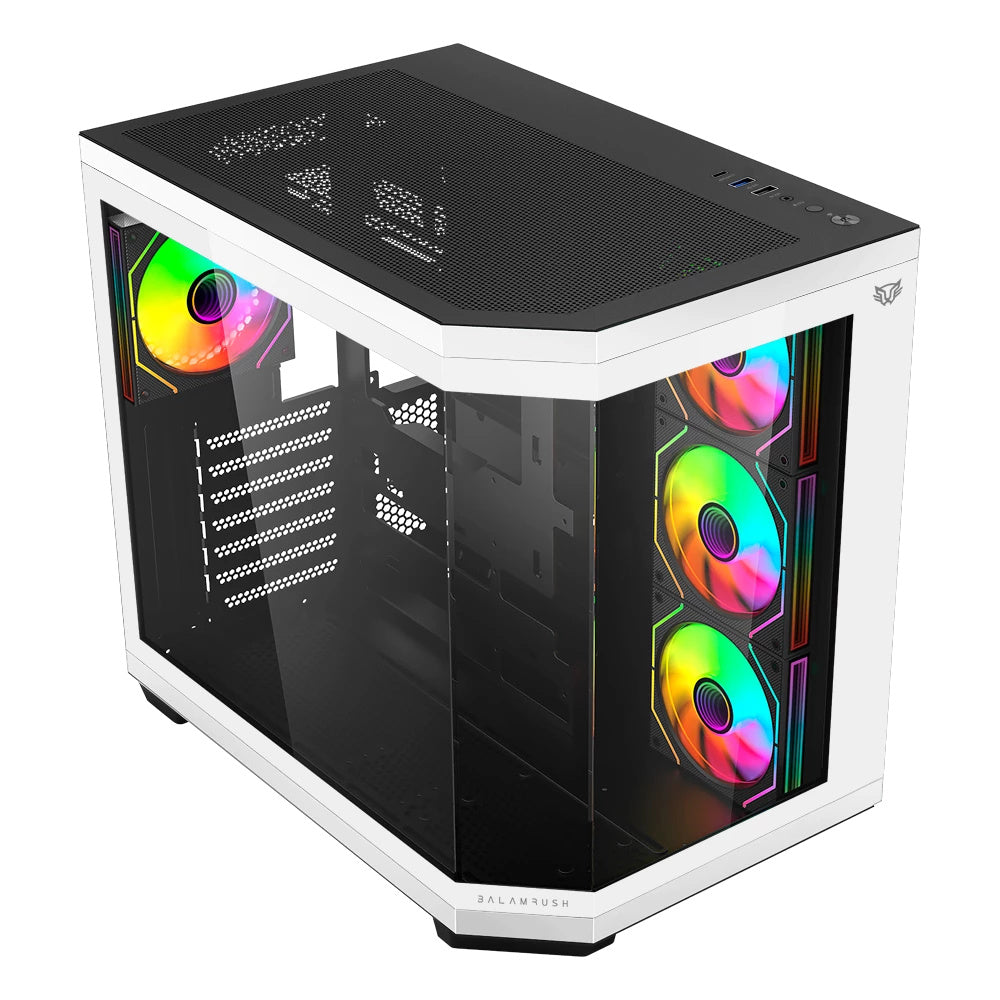 Gabinete Balam Rush Tank Master 9600TB ARGB- ATX- Incluye 4 Ventiladores- Blanco/Negro