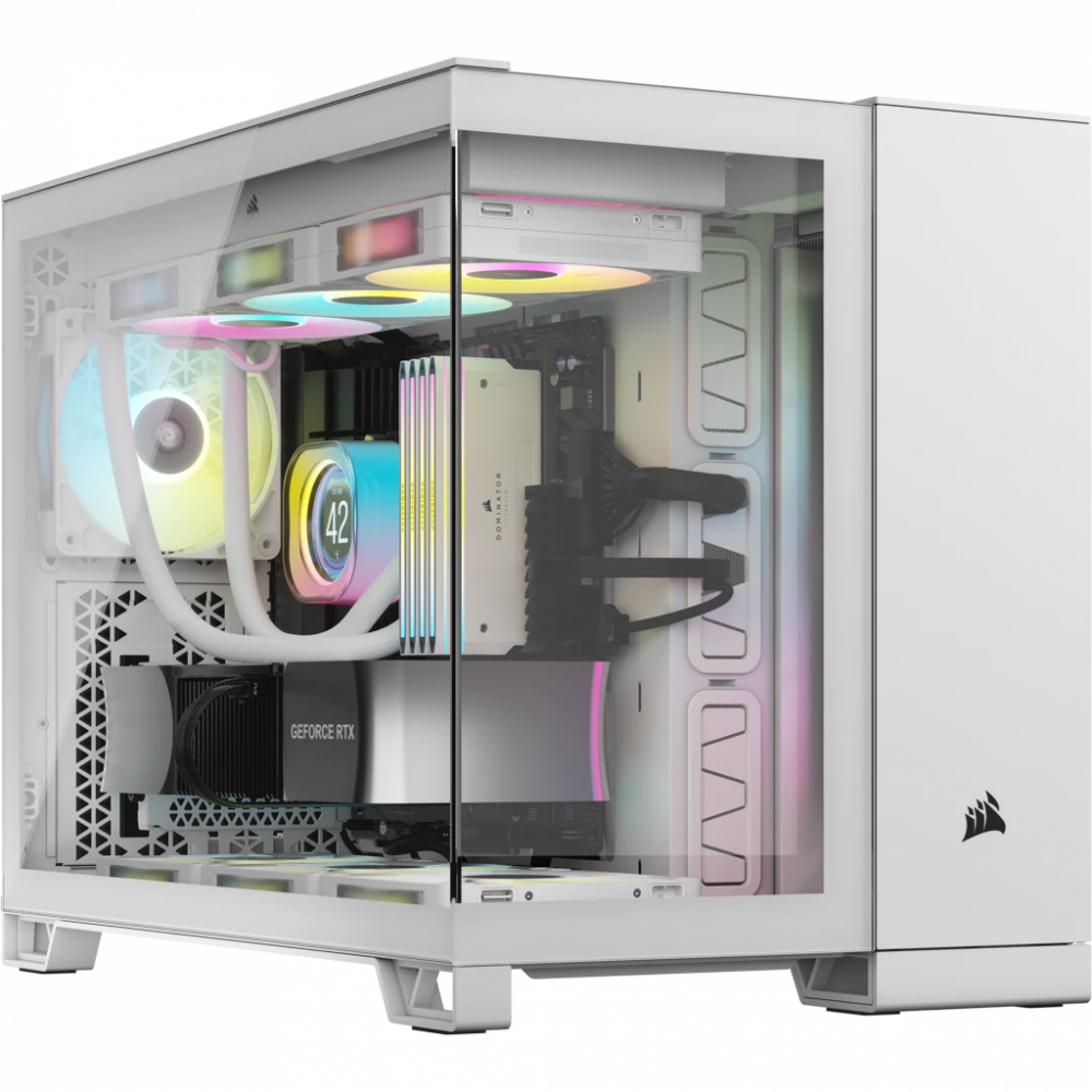 Gabinete Corsair iCUE 2500X RGB- Micro ATX- Incluye 2 Ventiladores- Blanco