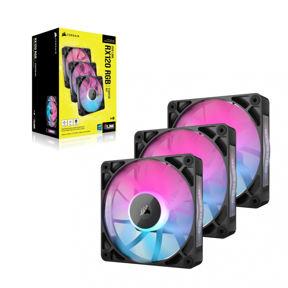 Kit De Ventiladores Corsair RX120 RGB PWM - 3x 120mm - Negro