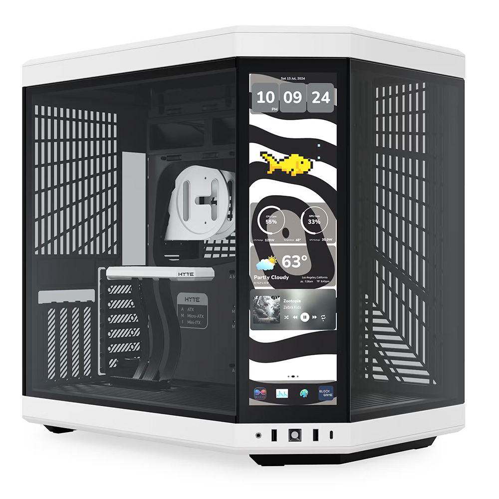 Gabinete Hyte Y70 Panda, LCD Touch Infinite de 14.9" Touch Screen, Negro/Blanco