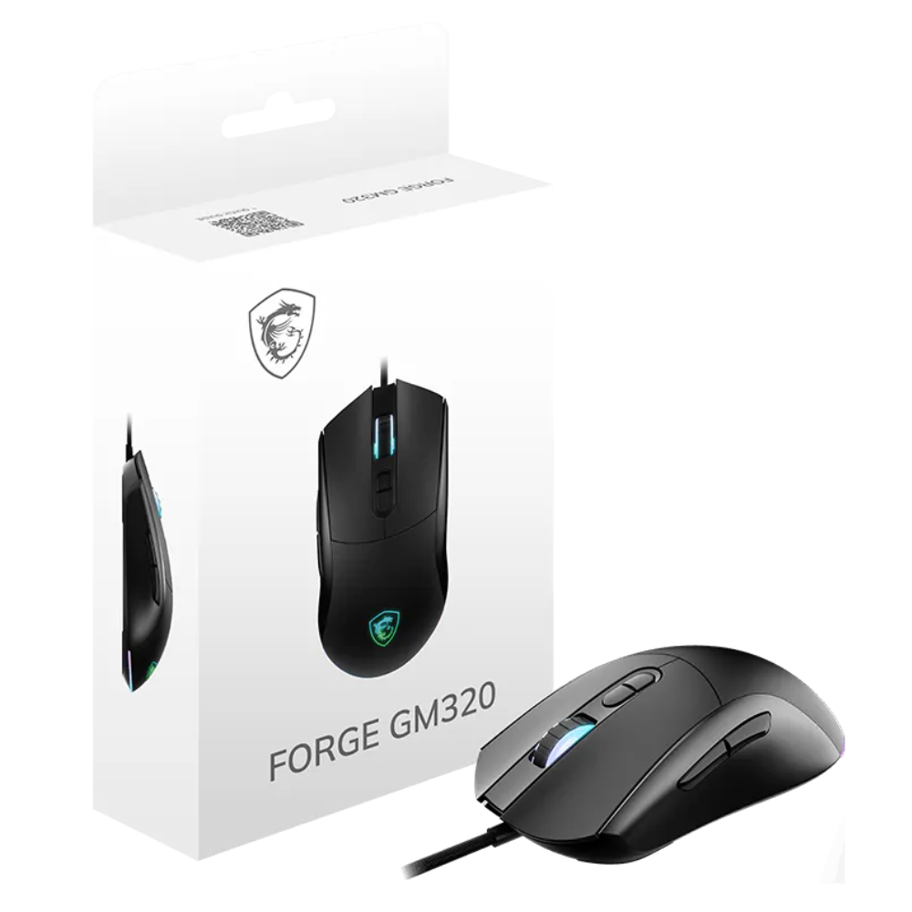 Mouse MSI Forge GM320, RGB, Sensor Optico, Negro.