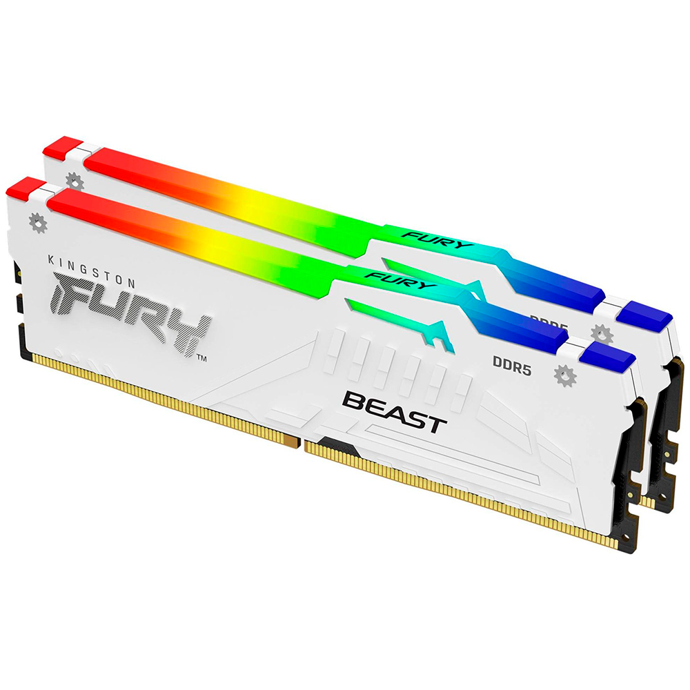 Kit de Memoria RAM DIMM Kingston Fury Beast RGB 64GB 2x32 GB DDR5 6000Mts CL36 Blanco