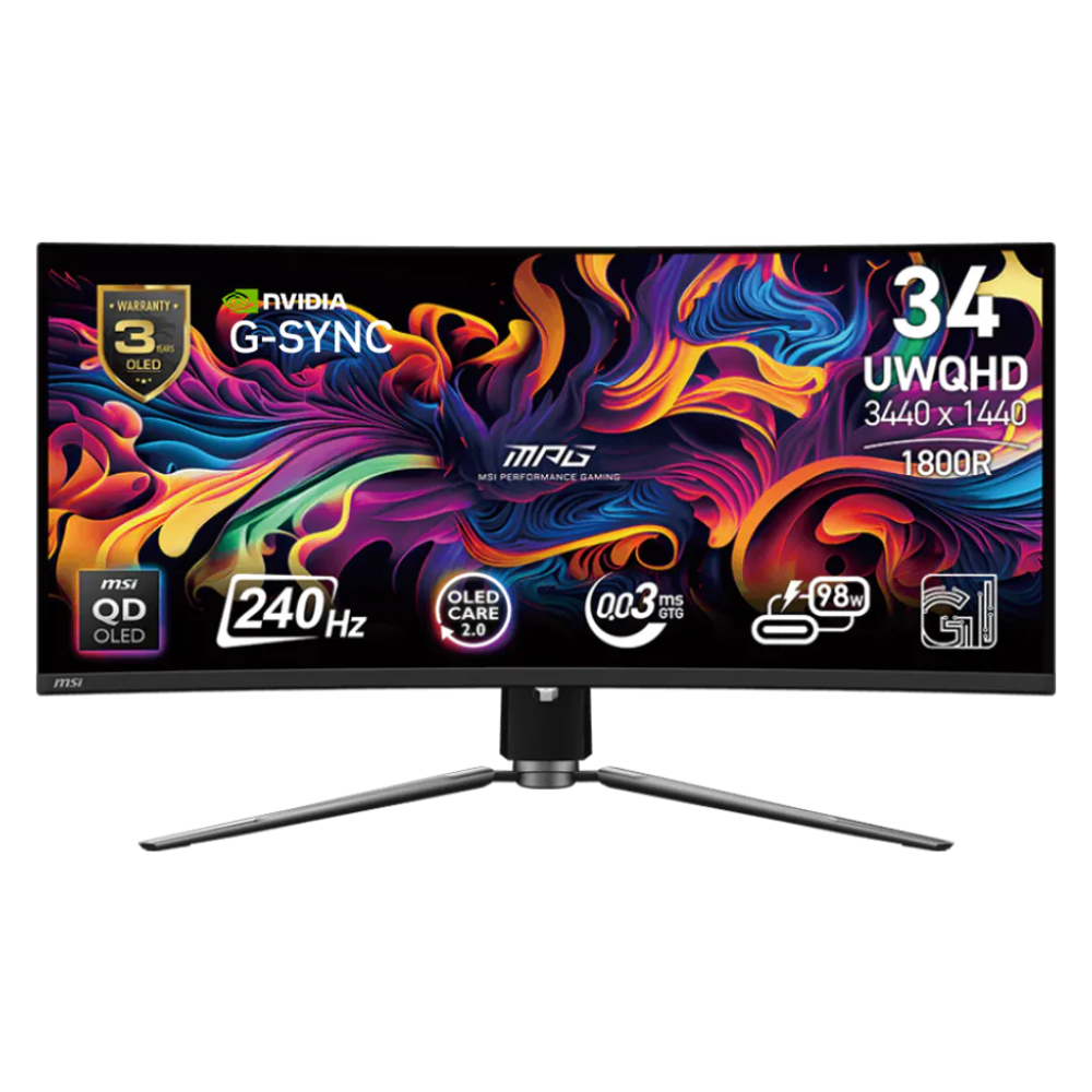 Monitor Gamer Curvo MSI 341CQPX QD-OLED 34", 3440x1440 Ultra Wide Quad HD, 240Hz, Negro
