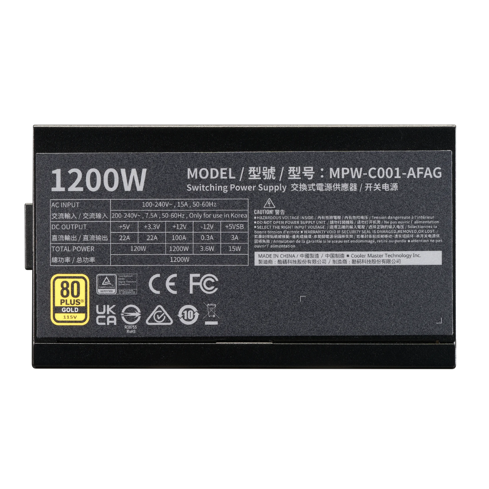 Fuente De Poder Cooler Master Elite 80 Plus Gold, 1200W, Negro