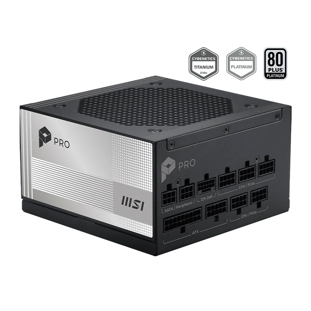 Fuente De Poder MSI Full Modular Pro A1000PL PCIE5, 80Plus Platino, 1000W.