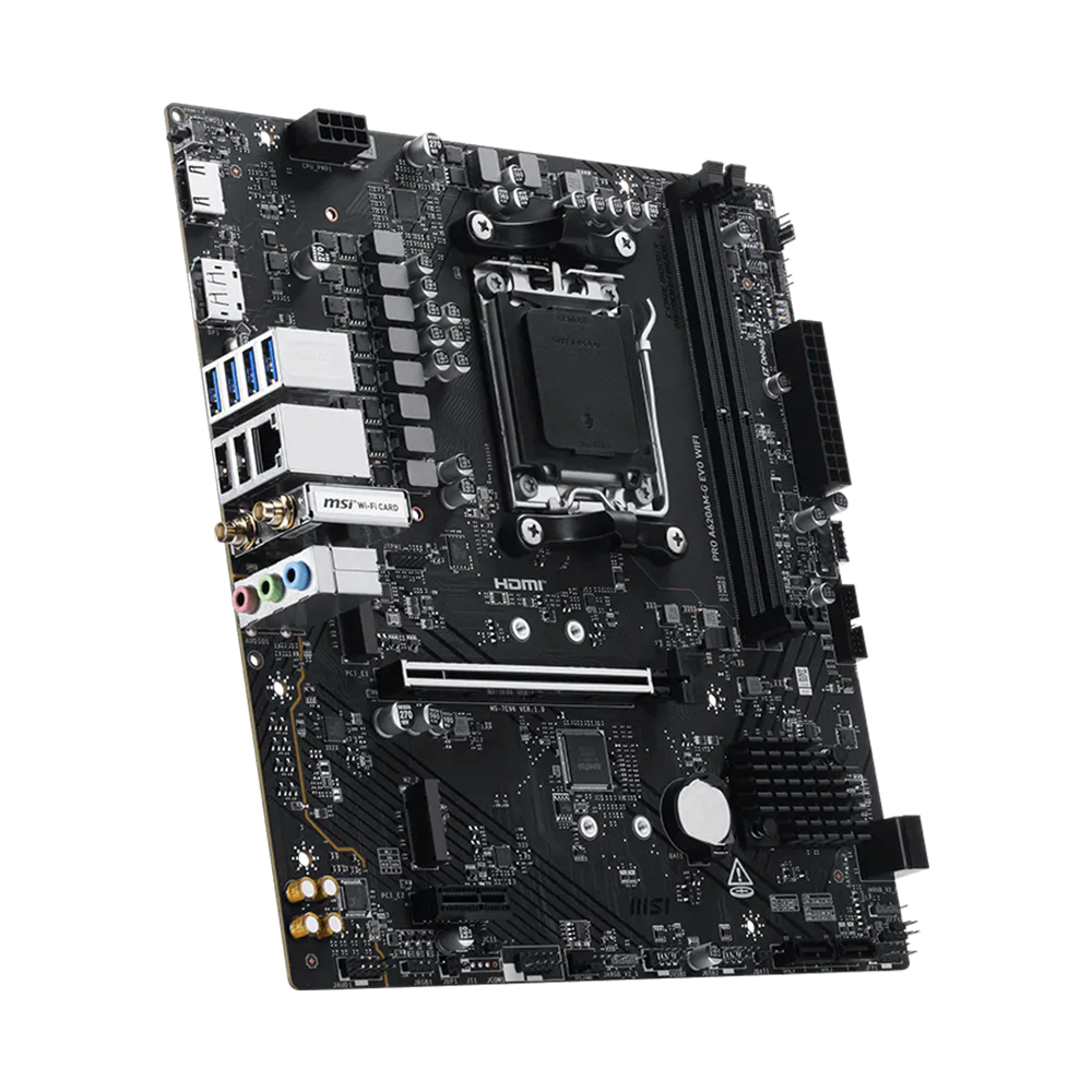 Tarjeta Madre MSI PRO A620AM-G EVO WIFI, Micro-ATX, Socket AM5, AMD A620A, 128GB DDR5.