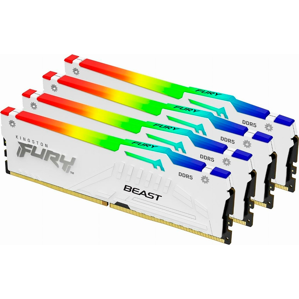 Kit de Memoria RAM DIMM Kingston Fury Beast RGB Blanco 128GB 4x32 GB DDR5 5200Mts CL40