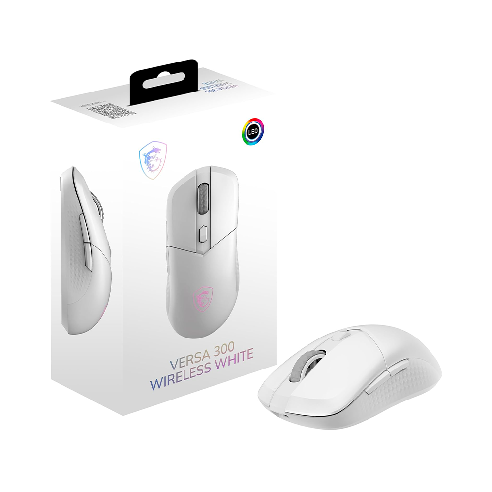Mouse MSI Versa 300 W White Wireless, RGB, Blanco.