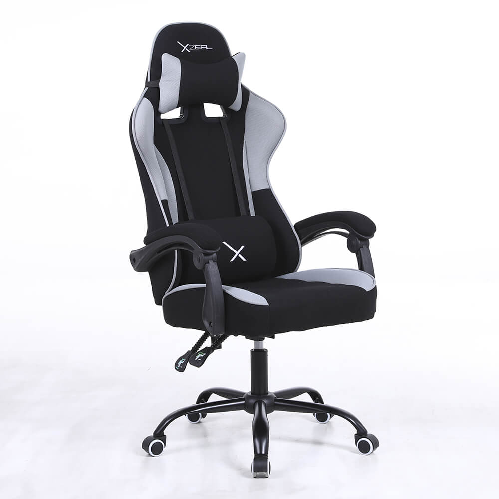Silla Gamer Xzeal Tela, Reclinable 140°, Brazos Fijos, Hasta 115Kg, Negro/Gris