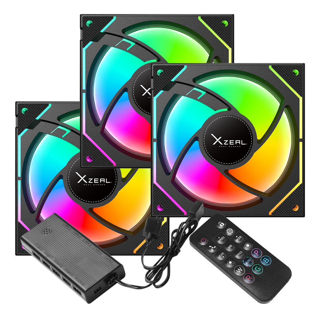 Kit de Ventiladores Xzeal Xz1115, RGB, con Control, Negro