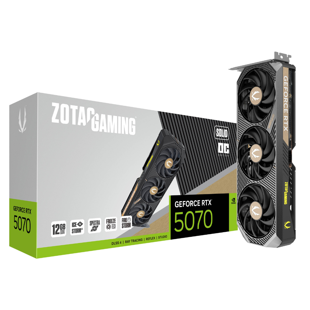 Tarjeta de Video Zotac NVIDIA GeForce RTX 5070 GAMING SOLID OC, 12GB, GDDR7.