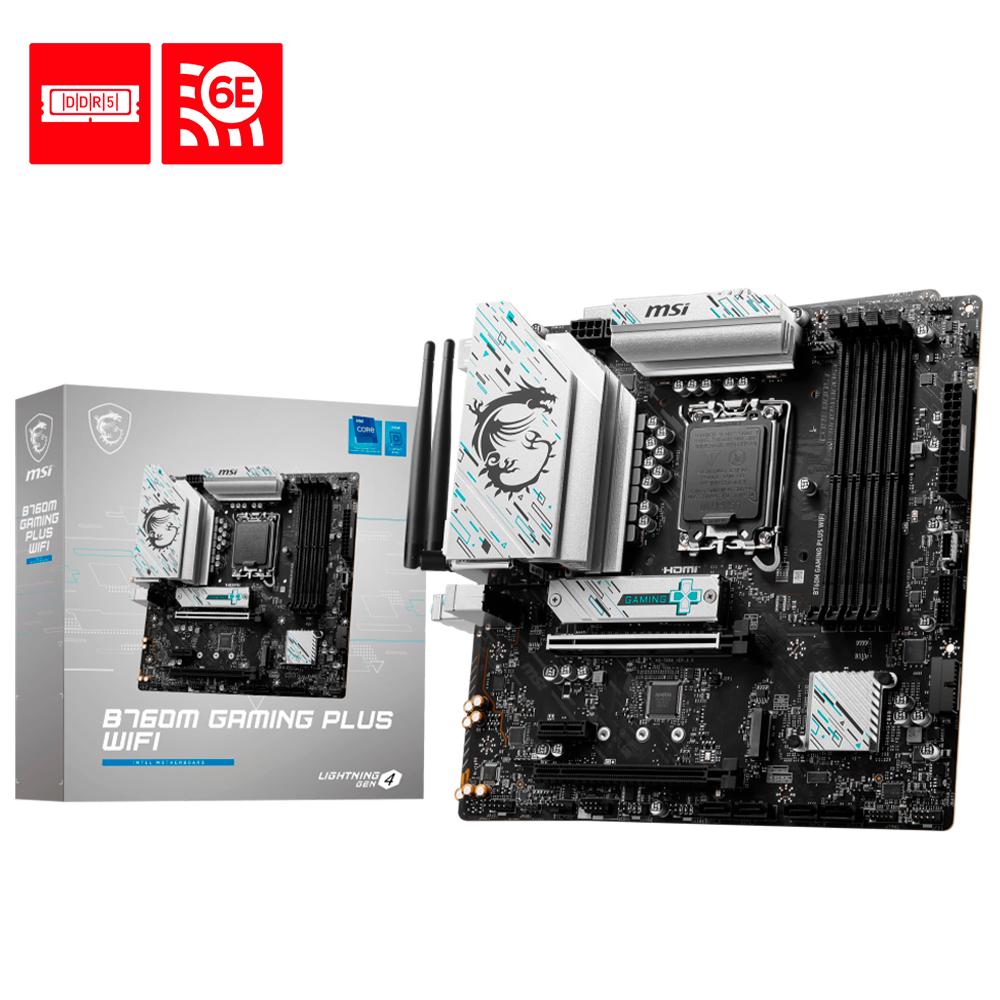 Tarjeta Madre MSI B760M Gaming Plus Wifi - LGA 1700 - Micro ATX - Compatible con DDR5