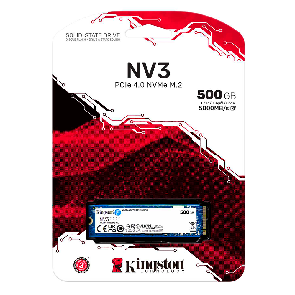 Unidad De Estado Sólido M.2 Kingston SNV3S NVMe 500GB PCI 4.0