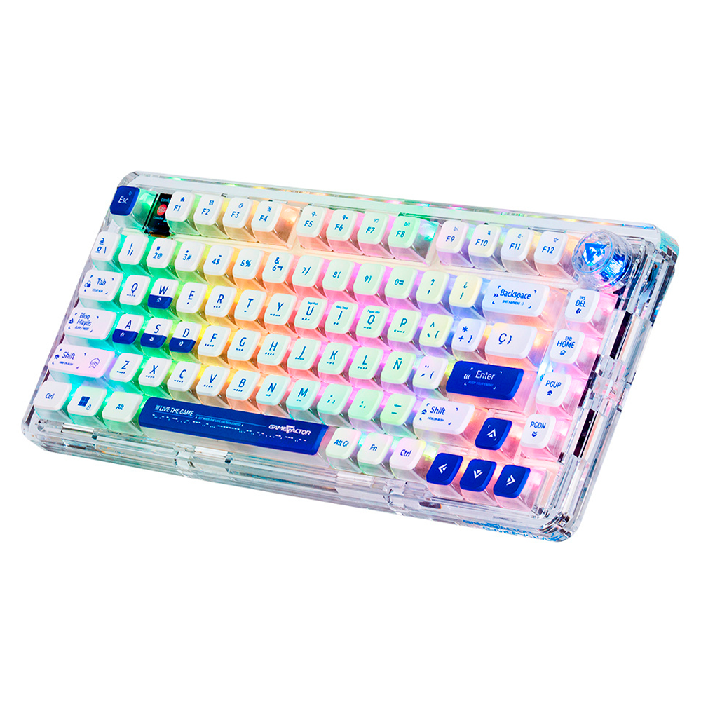 Teclado Gamer Mecanico Game Factor KBG800 RGB 60%- Switch Gray intercambiables- Inalambrico- Blanco (EspaÃÂñol)