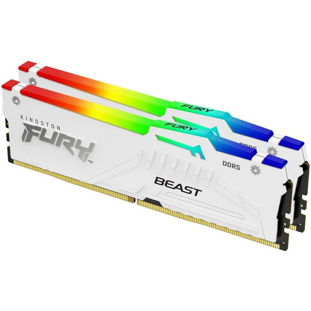 Memoria RAM DIMM Kingston Fury Beast RGB 32GB 2x16GB DDR5 6000MTs Cl36 Blanca