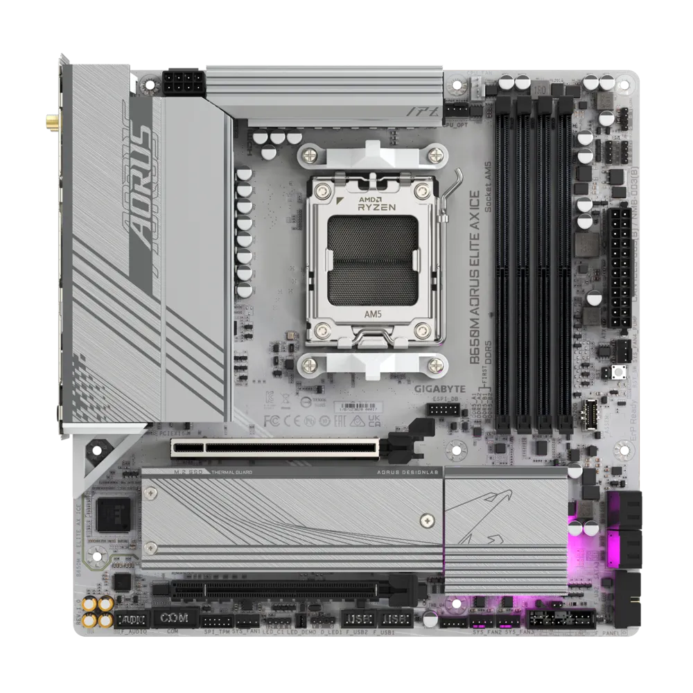 Tarjeta Madre Gigabyte B650M AORUS ELITE AX ICE - Micro ATX - S-AM5 - AMD B650 - 256GB - Compatible con DDR5