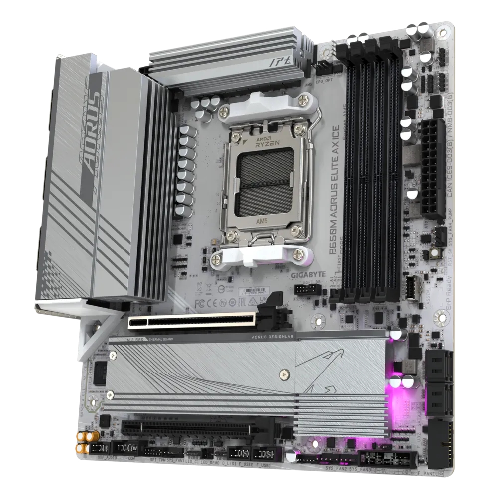 Tarjeta Madre Gigabyte B650M AORUS ELITE AX ICE - Micro ATX - S-AM5 - AMD B650 - 256GB - Compatible con DDR5