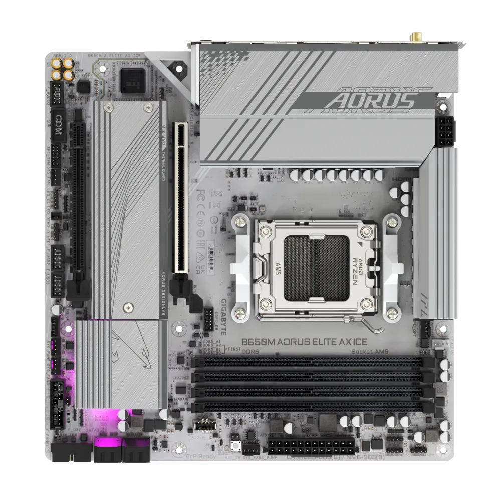 Tarjeta Madre Gigabyte B650M AORUS ELITE AX ICE - Micro ATX - S-AM5 - AMD B650 - 256GB - Compatible con DDR5