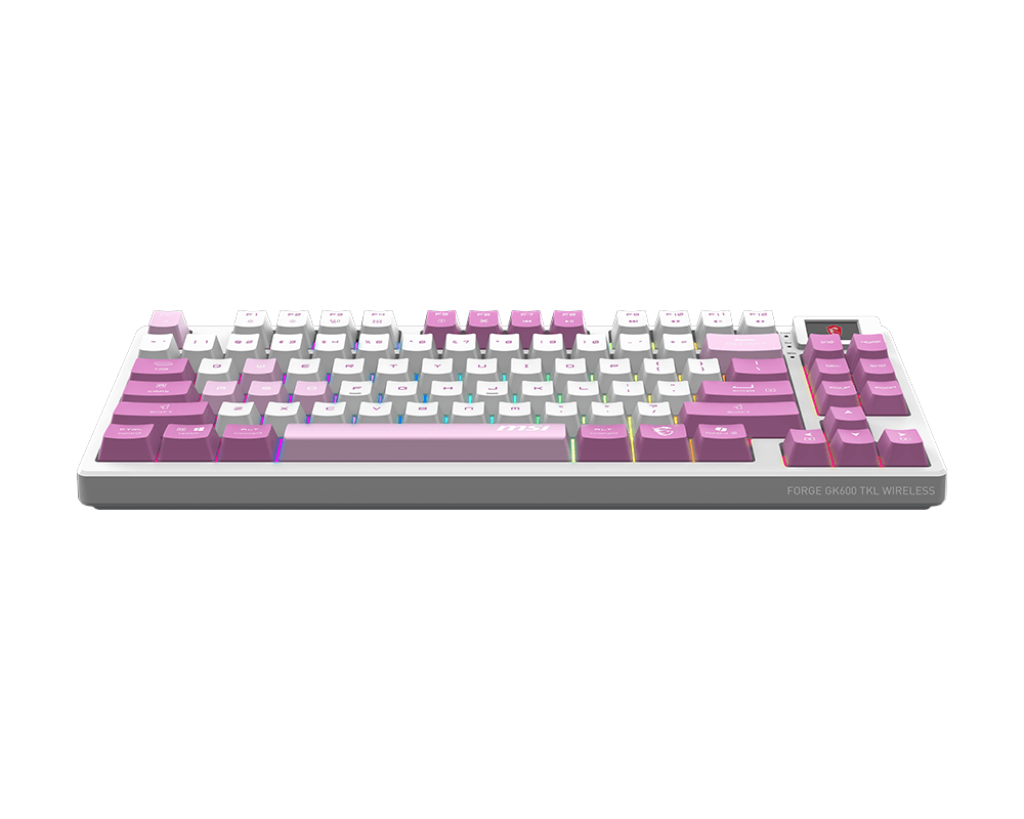 Teclado Gamer Mecanico MSI FOFORGE GK600 TKL W VIOLET US  - Switch Violeta - USB 2.4 GHz + BT - Blanco/Rosa (Ingles)