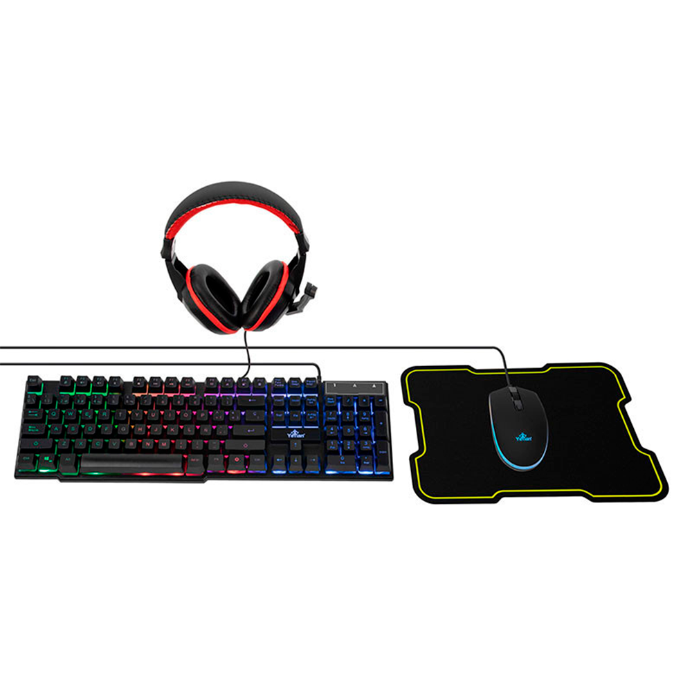 Kit de Teclado, Mouse, Audífonos y Mousepad HYDRA - Alámbrico - USB - Negro