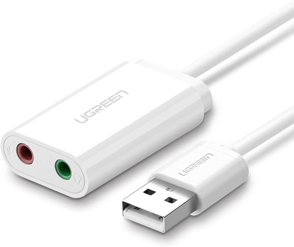 Adaptador de audio externo Ugreen 2 en 1 USB 2.0 blanco