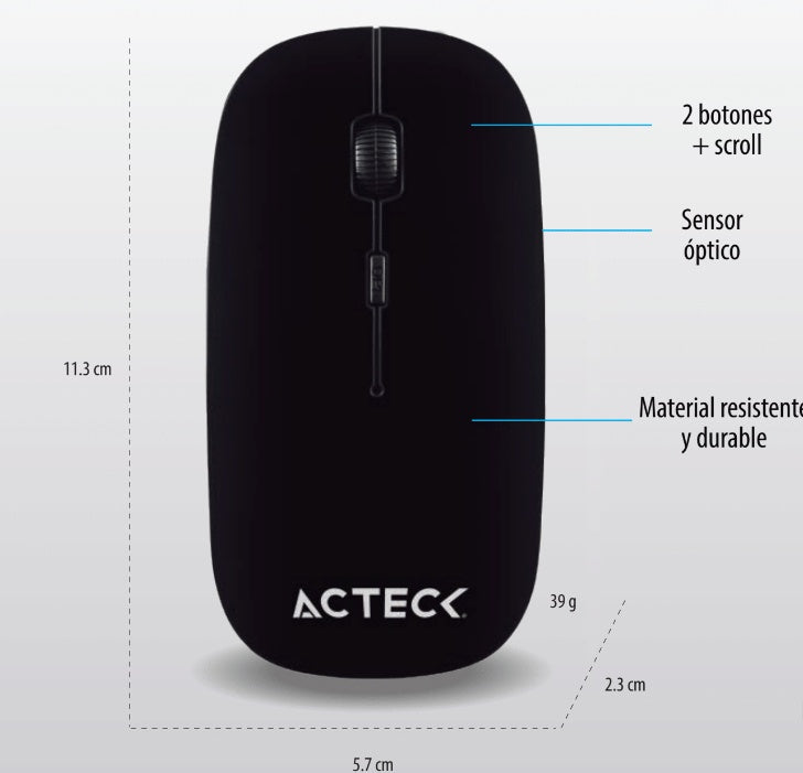 Mouse Acteck Óptico Optimize MI240, Inalámbrico, USB, 1200DPI, Negro