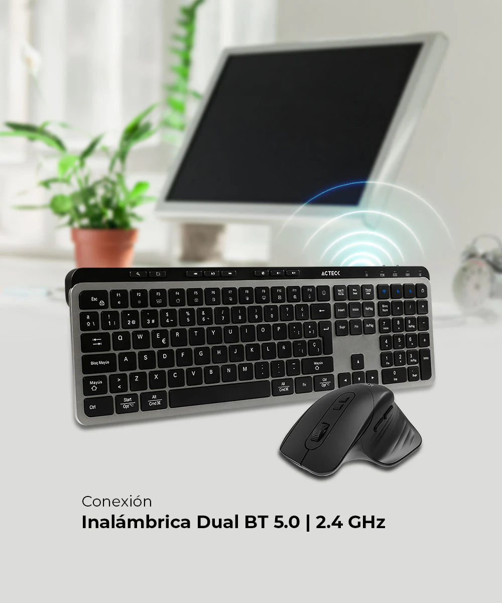 Kit Teclado Y Mouse Inalambrico Acteck Creator Krea Mk755 Negro-Gris
