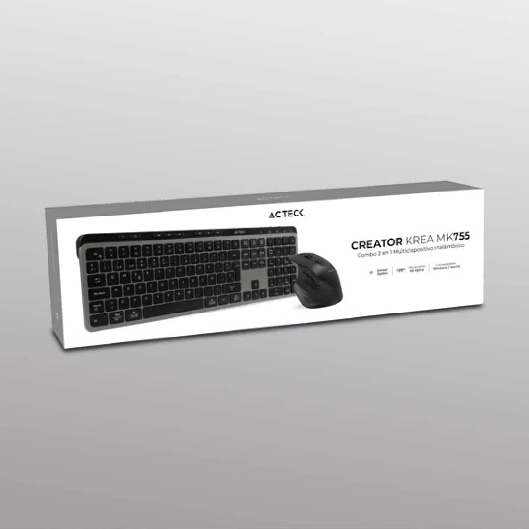Kit Teclado Y Mouse Inalambrico Acteck Creator Krea Mk755 Negro-Gris