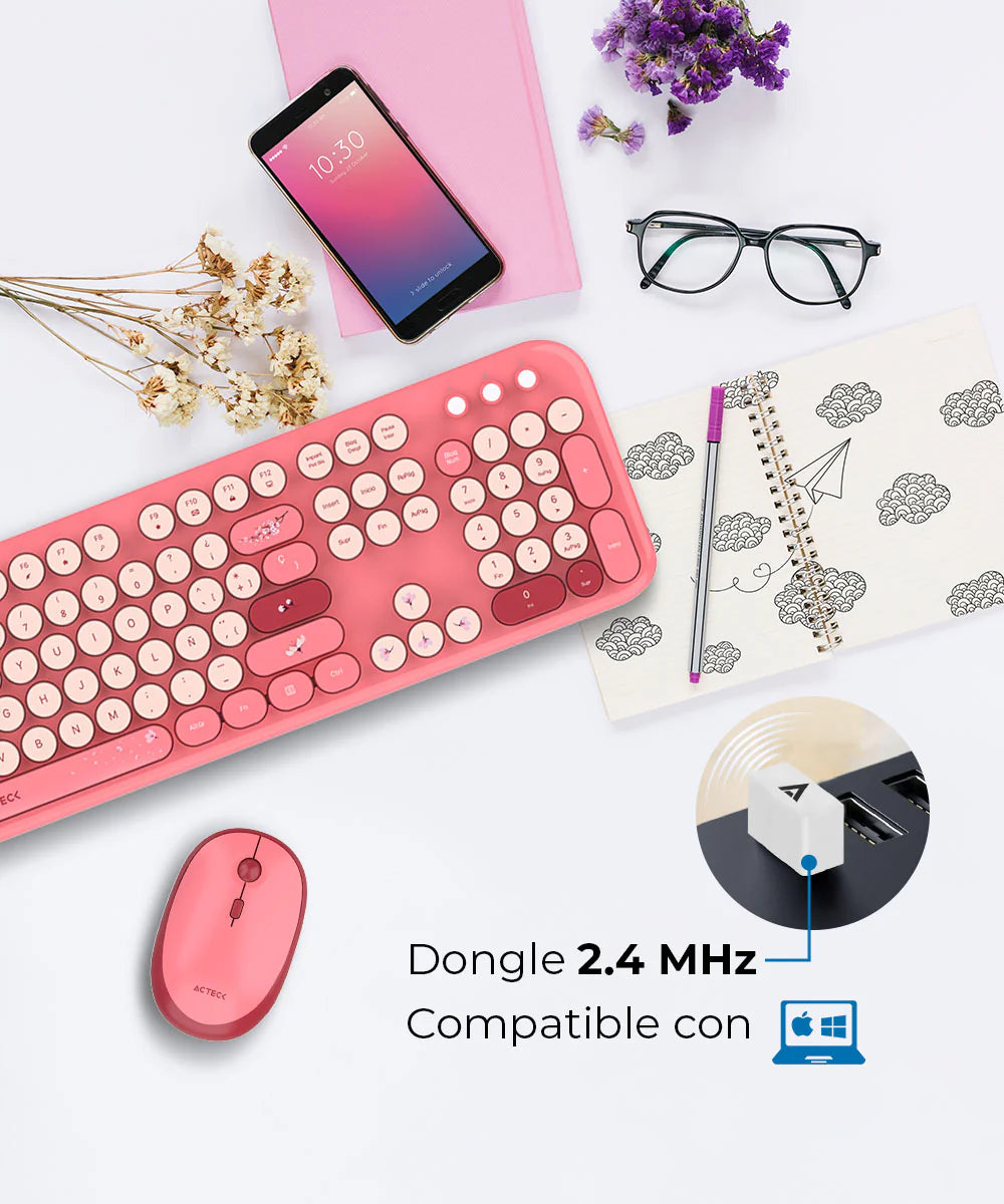 Kit Teclado Y Mouse Acteck Creator Chic K-Colors MK480 Inalambrico Rojo